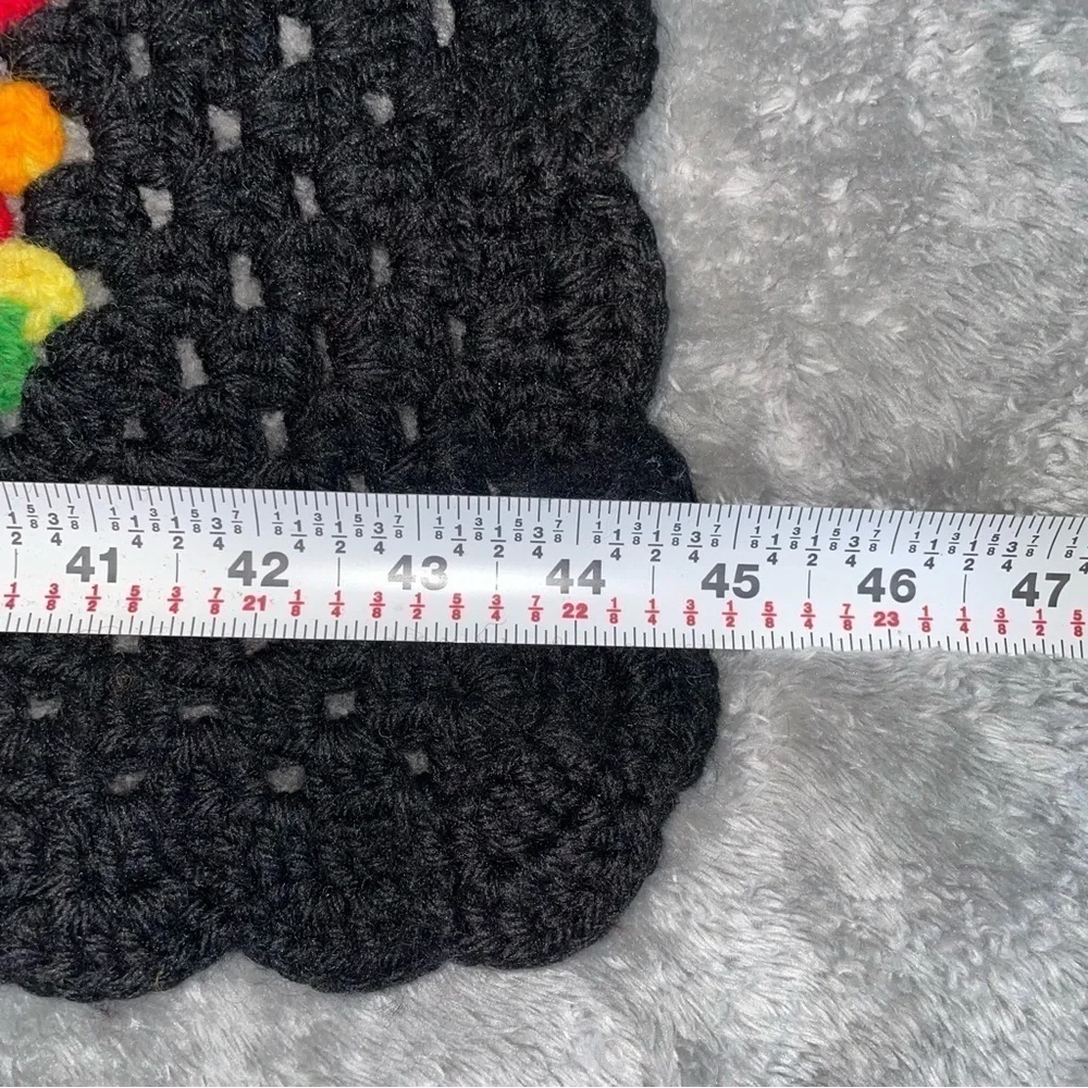 Handmade Crochet Rainbow Black Afghan Blanket Throw Granny Square OS